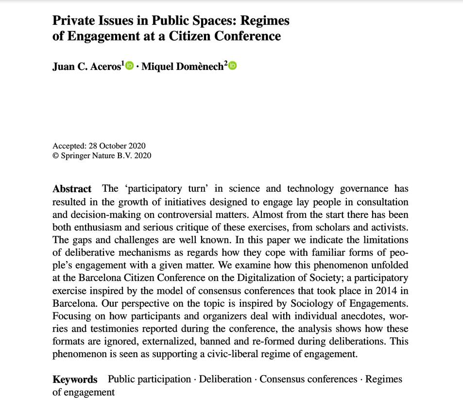 Private Issues in Public Spaces: Regimes of Engagement at a Citizen Conference